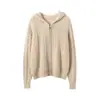 Cárdigan de punto 100% cachemira pura, cálido, suave, cómodo, color liso, nuevo estilo otoño e invierno, tejido de ochos, con capucha, para mujer, con cremallera