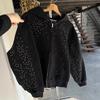Jaqueta com Capuz Céu Estrelado Outono e Inverno Europeia e Americana Cruz Pesada Masculina e Feminina Solta Cruzada Streetwear Casual Moletom com Zíper