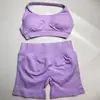 En Stock Dfyne Mismo Estilo Conjunto de Yoga de Alta Elasticidad Sujetador Halter y Conjunto de Shorts Conjunto de Yoga Fitness sin Costuras