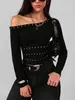 Camiseta Ajustada de Estilo Nuevo Chica Picante de un Hombro con Collar de Malla Metálica Tachonada - Transfronteriza Europea y Americana Amazon 2026