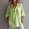 Camisa de Linho Casual Solta de Manga Longa Cor Sólida Estilo Europeu e Americano Primavera/Verão 2025 Camisa Feminina Amazon
