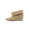 Botines cómodos de cuero suave, con plataforma para aumentar la altura, punta fina, borde enrollado en el tobillo para mujer, estilo nuevo, versátiles, elegantes, con tacón de cuña, ajuste ceñido y elásticos