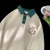 American Vintage Vintag Sweater Masculino Primavera e Outono Solto Polo Camisa Casal Waffley Lapela Estudante Jaqueta