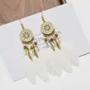 Brincos de Pena Boêmios Europeus e Americanos, Brincos de Franja Estilo Étnico Exagerado Retrô para Feriados, Acessórios de Viagem de Yunnan para Mulheres