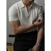 Polo de zíper de fábrica masculino verão manga curta lapela camiseta business casual para o dia a dia retrô americano cáqui