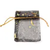 Bolsa con cordón para guardar joyas de cielo estrellado colorido, Bolsa de organza para regalo con cordón y estampado dorado, Bolsa de gasa con cordón para dulces