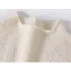 Suéter de punto de cachemira pura con cuello semi-alto para mujer, camisa base de corte holgado para otoño e invierno