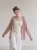 Cárdigan de seda de hielo con protección solar para mujer, de manga larga, fino, prenda exterior de verano, cubrepiernas con cuello en V para aire acondicionado, top de punto suelto transpirable