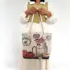 Nuevo Paño de Arena Bolsa de Flores de Seda Dorada Bolso de Hombro Bolso Tote de Gran Capacidad Bolsa de Lona Estilo Nacional Peonía Bolsa de Compras Portátil