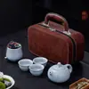 Conjunto de Chá Portátil para Viagem com Bolsa de Mão Conjunto de Chá de Cerâmica Forno Ge Presente Empresarial Uso Doméstico Pequeno Conjunto para Preparar Chá