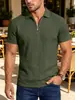 Polo Jacquard Texturizado de Verano para Hombre TEMU con Media Cremallera y Cuello Transpirable Holgado Estilo Casual Americano Manga Corta