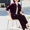 Conjunto Jeans Casual de Outono para Mãe 2026 Novo Estilo Mulheres de Meia-idade e Idosas Jaqueta Curta Chic Francês Calça de Pernas Largas Conjunto de Duas Peças