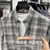 Camisa Xadrez Masculina 100% Algodão Escovado, Manga Longa, Casual Retrô, Novo Estilo Primavera e Outono 2025, Transfronteiriça