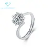 Venta al por mayor del fabricante Anillo ajustable S925 Plata de ley Copo de nieve simple y elegante Banda retorcida Moissanita con Diamante, Se puede añadir logotipo