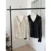 Camisa Romántica de Gasa con Lunares y Volantes para Mujer con Mangas Abullonadas Blusa de Primavera