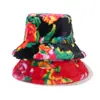 2025 Otoño e Invierno Nuevas Flores Floreciendo Riqueza Estampado de Peonía del Noreste Sombrero de Cuenca Relleno Sombrero de Pescador Flor de Imitación de Piel de Conejo para Mujer