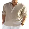 2025 Amazon Export Camisa de Lino de Imitación de Manga Larga Suelta de Color Puro de Algodón y Lino para Hombre Talla Grande Una Pieza Generación