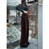 Jeans de Pierna Ancha con Forro de Polar Color Marrón Maillard para Mujer Otoño e Invierno Gama Alta Adelgazantes Rectos Caídos Sueltos Pantalones de Mopa