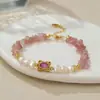 Nuevo Pulsera de Perlas de Agua Dulce Estilo Chino Mejoradora de Fortuna Cristal de Fresa Natural Incrustado Jade Pulsera para Mejor Amiga Joyería al por Mayor
