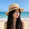 Sombrero de Paja Casual Estilo Francés para Mujer, Sombrero Plano Vintage Británico Calado, Sombrero de Sol para Playa de Verano