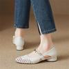 Zapatos Franceses de Punta Cuadrada para Mujer, Elegantes Sandalias de Punta Cuadrada de Una Sola Tira, Temperamento Veraniego 2025, Zapatos de Mujer Transpirables con Diseño Hueco a la Moda