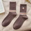 Calcetines de Otoño e Invierno para Mujer con Bordado de Dibujos Animados, Calcetines de Media Pantorrilla con Bordes Enrollados y Diseño de Oso, Combinados con Zapatos Birkenstock, Calcetines Holgados