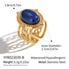 Europeu e Americano Cross-border Jewelry Ring Mulheres de aço inoxidável oval turquesa pedra natural Open Ring Moda Titanium Steel Ring