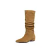 Novas botas empilhadas estilo coreano feitas de camurça e couro nobuck com um aumento interno de altura de 2,5 cm, botas femininas que não ultrapassam o joelho, botas de cano médio, botas western