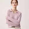 Suéter de Punto Trenzado de Manga Larga Holgado Adelgazante para Mujer, Estilo Nuevo de Cuello Polo, Temperamento Intelectual Sencillo, 100% Cachemira