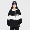 Sudadera para Hombre y Mujer Estilo Japonés Colorblock Vintage Rayas con Capucha Engrosada Holgada Top de Pareja para Estudiantes Chaqueta de Moda