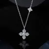Colar Trevo Gêmeo da Sorte Prata Pura 999 Luxo Leve Nicho de Alto Padrão Pingente Feminino Flor de Zircônia Corrente para Clavícula