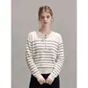 Suéter de punto a rayas de manga larga estilo francés para mujer, una capa interior elegante y única para primavera y otoño, un top de jersey