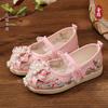 Sapatos Bordados Infantis Primavera 2025 Estilo Chinês Sapatos da Dinastia Han Roupa Tang Sapatos para Meninas Traje Antigo Sapatos de Tecido Decorados com Pérolas