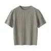 Camisa de Punto de Manga Corta Mezcla de Lana Color Café Retro para Mujer, Novedad Principios de Otoño 2026, Ajustada, Tejido de Punto Trenzado, Cuello Redondo, Camiseta Básica