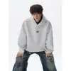 Chaqueta estilo americano, con estampado de letras, lavado a la arena, hombros caídos, moderna, sudadera con capucha bordada de peso pesado, sudadera con capucha de otoño para hombre