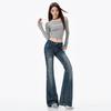 Jeans Bootcut de Cintura Baja para Mujer Estilo Hot Girl 2025 Nuevo Diseño Retro Azul Oscuro Elásticos Aspecto Adelgazante Pantalones Acampanados