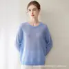Camisa ligera de terciopelo transparente de manga larga, color liso, cuello redondo, corte holgado con hombros caídos, simple y estilosa, camisa básica suave y cómoda para el trabajo