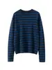 Suéter de cachemira a rayas con cuello redondo, top de punto para mujer de estilo holgado y relajado, capa base versátil de manga larga para otoño e invierno