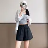 Pantalones Cortos de Seda de Hielo Yamamoto para Mujer Primavera/Verano 2026, Cintura Alta, Pierna Ancha Suelta, Pantalones de Cinco Puntos, Estilo Delgado, Pantalones Casuales Deportivos de Longitud Media para Exteriores