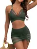Traje de baño de malla sexy fruncido de cintura alta de color liso, nuevo estilo europeo y americano, traje de baño de moda para mujer