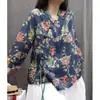 Camisa de Botones con Estampado Vintage para Mujer, Nuevo Estilo de Verano, Corte Holgado, Adelgazante, Nuevo Estilo Chino, Chaqueta Top Artística Casual Talla Grande para Mujer