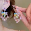 Pendientes de Borla con Flor de Zircón de Aguja de Plata Transfronterizos, Pendientes de Moda y Elegantes, Pendientes de Lujo Ligero y de Gama Alta, Diseño de Nicho