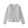26 Otoño/Invierno Lujoso Suéter de Lana Cachemir Seda de Mora Cepillada Cardigan Abrigo de Punto Puyuan Cuello en V