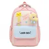 Mochila escolar primária color blocking fofo pingente de pelúcia de laço para meninos e meninas bolsa de ombro dupla mochila infantil de grande capacidade moderna