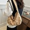 Bolsa Tote de Veludo Estampada 2024 Inverno Nova Moda Casual Estilo Western de Ombro Portátil Grande Capacidade