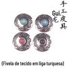 Fivela de Pano Grande Flor de Crisântemo Girassol Fivela Decorativa de Couro Artesanal Hardware de Metal Fivela de Moeda de Liga com Turquesa Sintética Incrustada