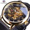 Servicio de Dropshipping para Reloj Mecánico Manual de Malla Hueca Dorada de Moda Casual para Hombre Forsining