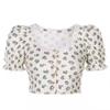 Camisa Corta Floral Estilo Retro Americano de Verano 2026 para Mujer, Top Corto de Verano con Cuadrado y Mangas Abullonadas Moderno