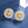 Novo conjunto de joias de brinco pingente anel de estilo europeu e americano vintage imitação de Diamante Amarelo Quadrado de luxo cravejado