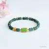 Pulsera de Jade Natural Grado A de Guan Yu con Cuentas Azules de Abaco y Vainas de Loto Joyería Venta al por Mayor en Vivo S5052703